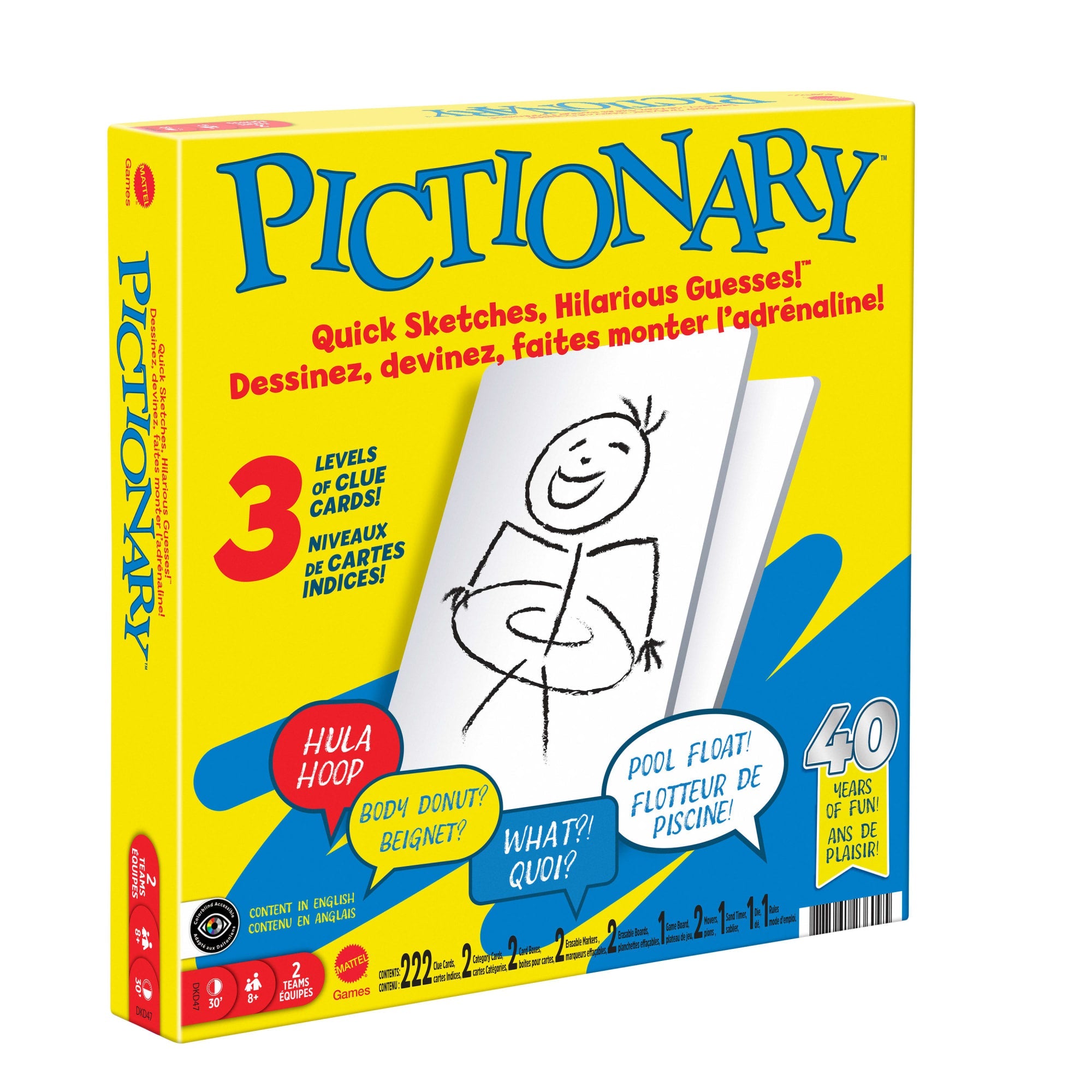 Pictionary Family Board Game For Kids, Adults And Game Night With Erasable Boards And Markers