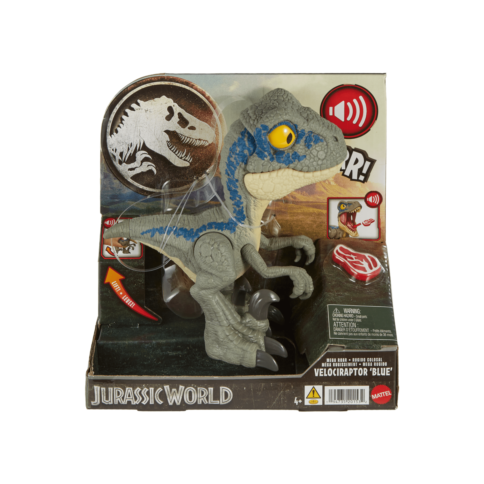 Jurassic World MEGA Roar Blue Velociraptor Dinosaur Toy With Sound & Stretchable Jaw