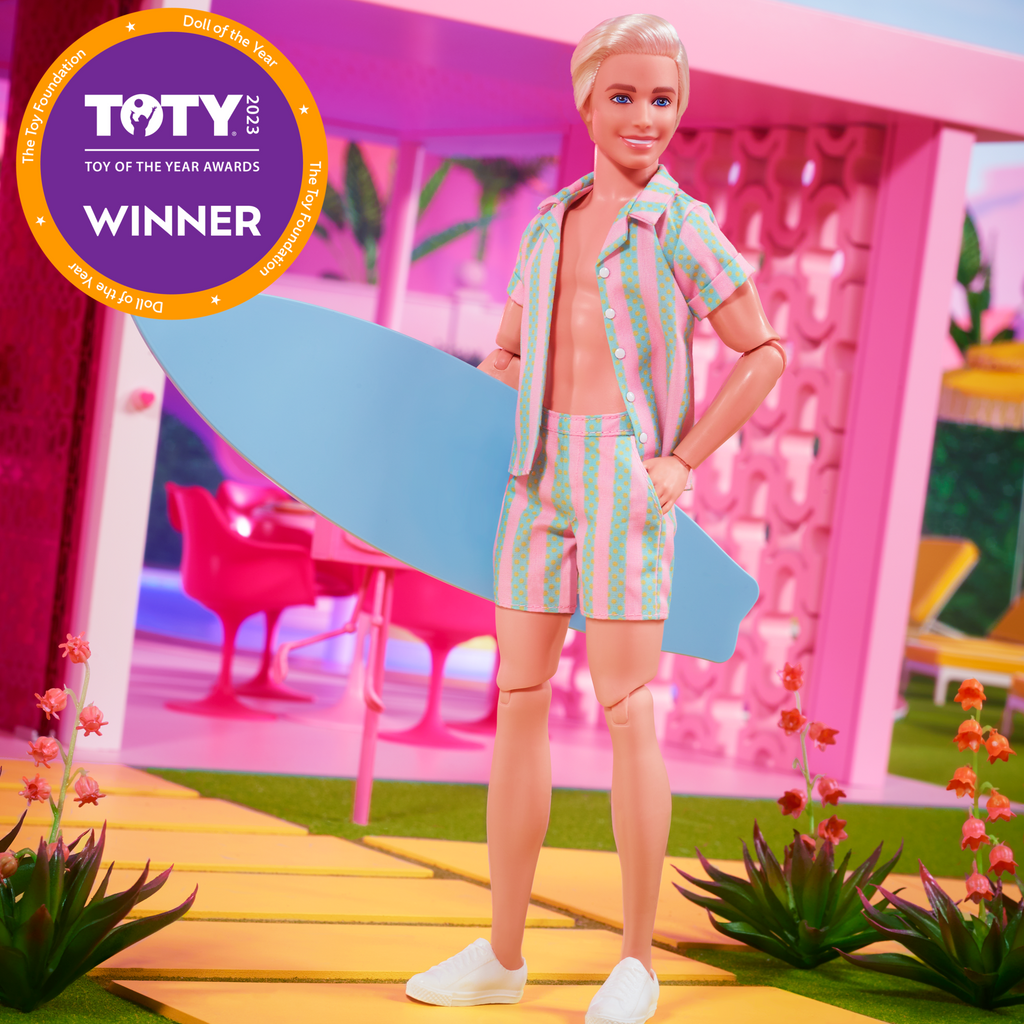 Barbie The Movie Ken Doll Wearing Pastel Striped Beach Matching Set
