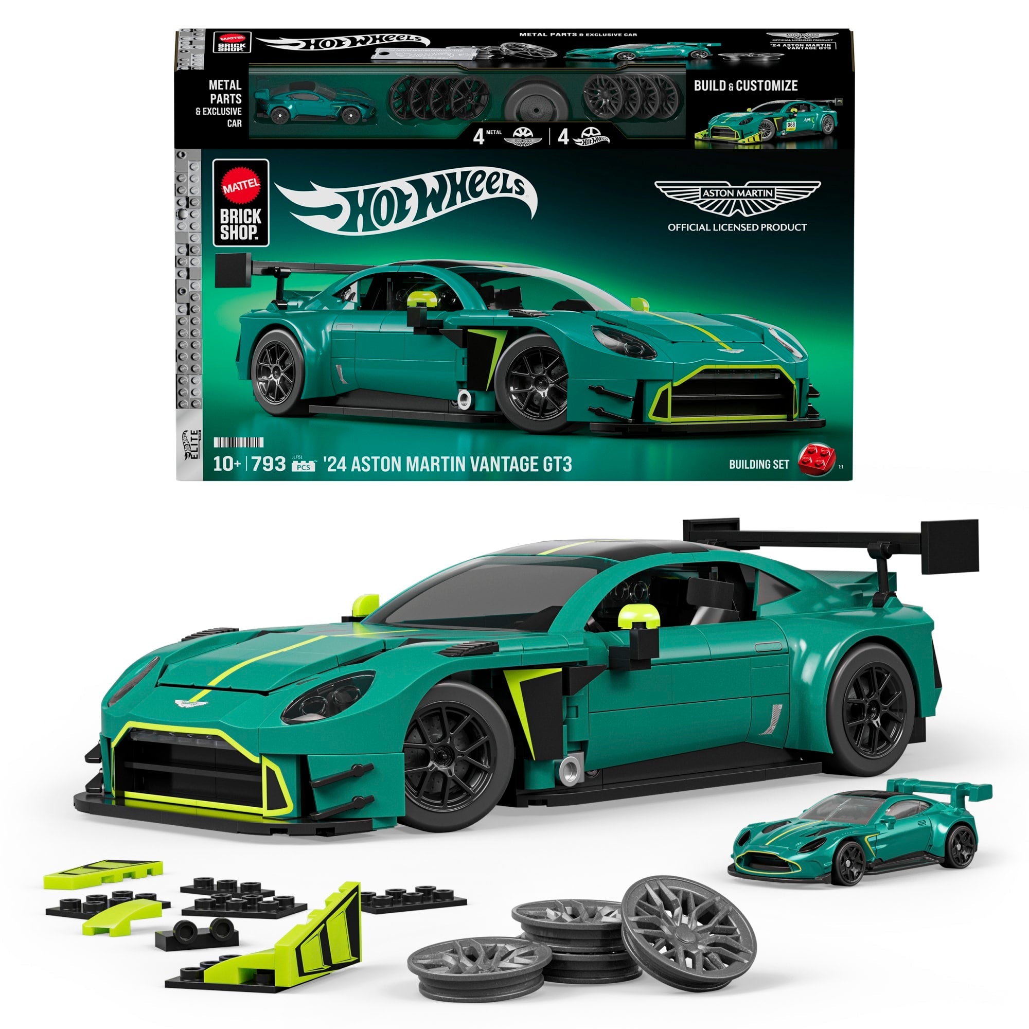Mattel Brick Shop Hot Wheels ’24 Aston Martin Vantage Gt3 Building Toy Kit (793 Pieces), For Collectors 