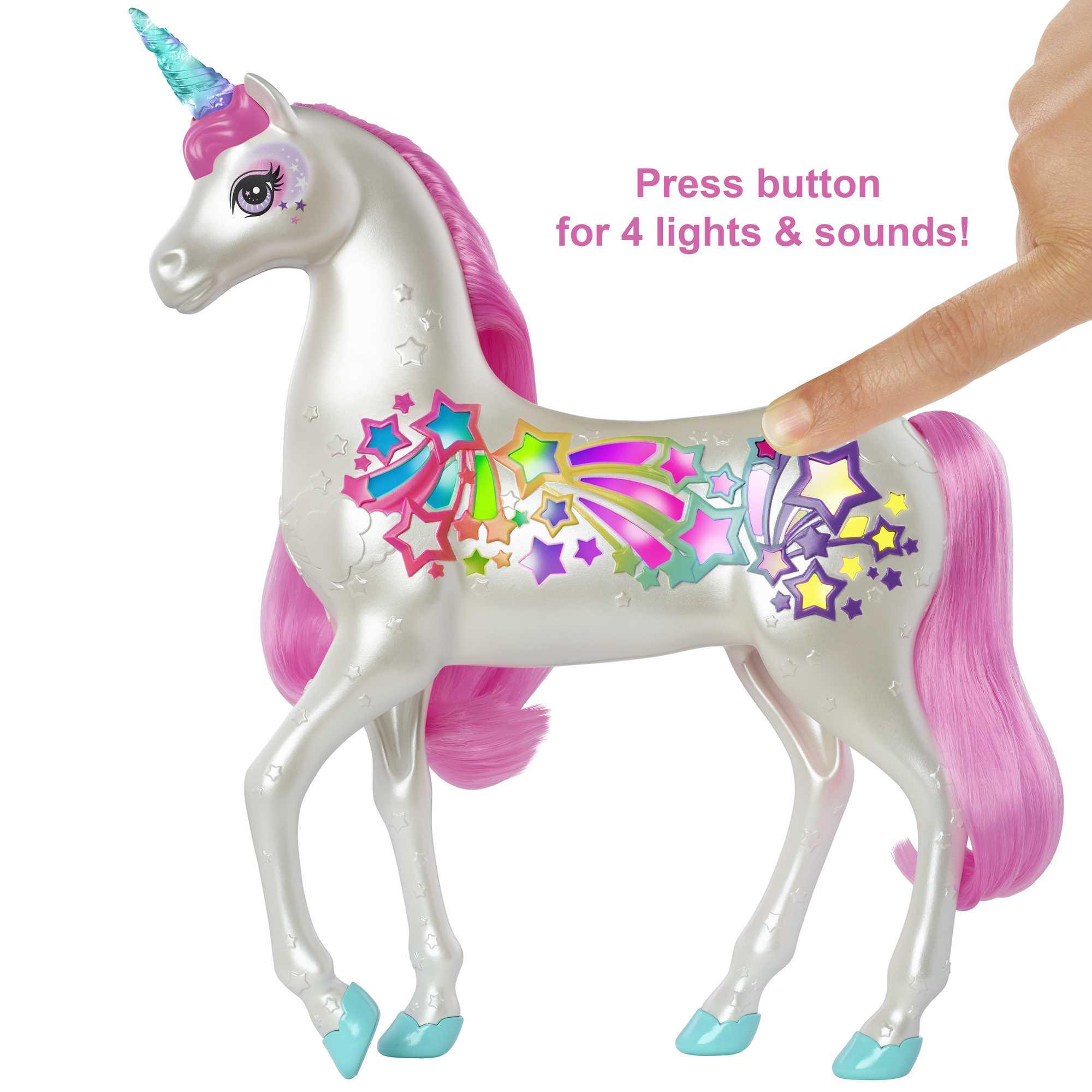 Barbie Dreamtopia Brush ‘n Sparkle Unicorn With Lights And Sounds, White With Pink Mane And Tail