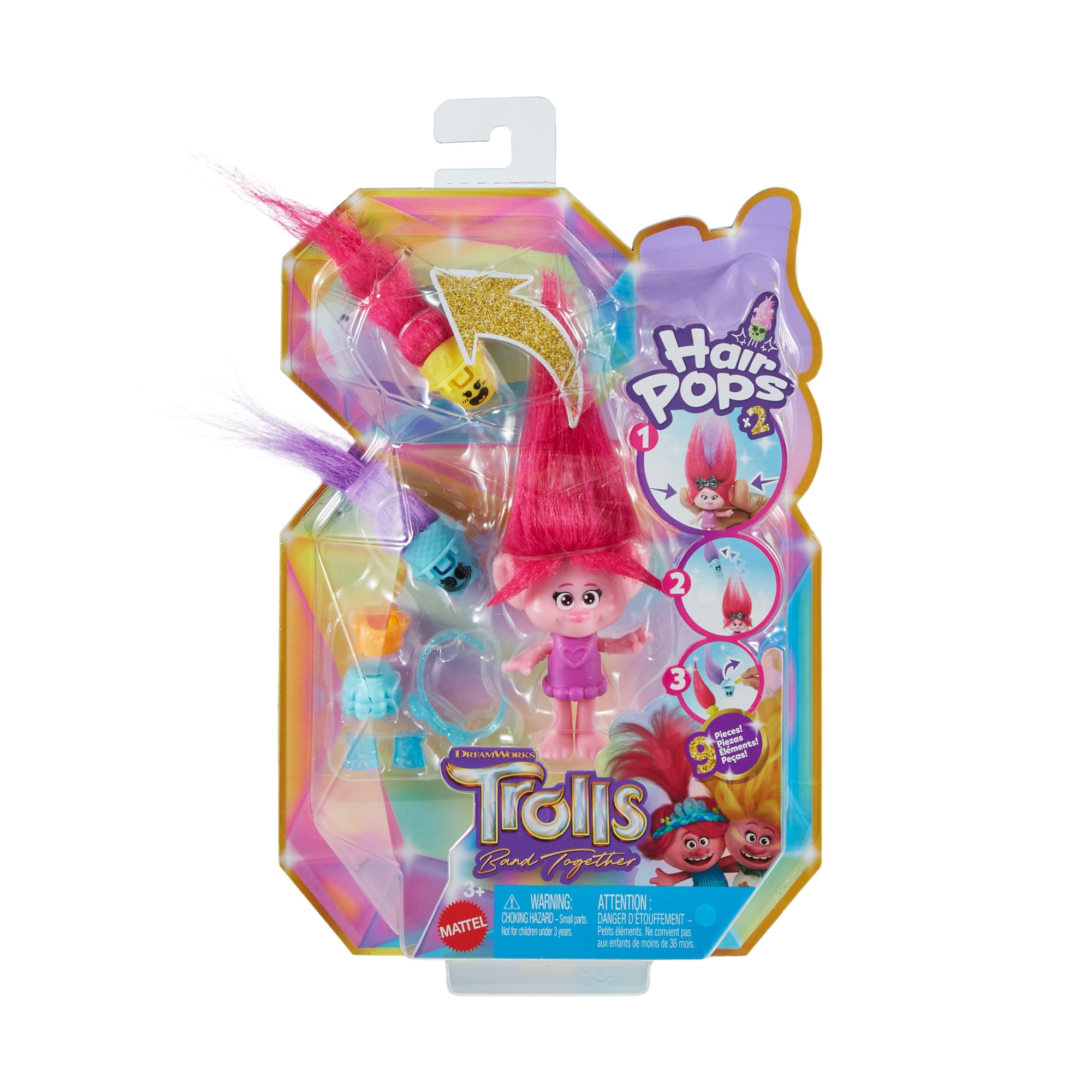 Dreamworks Trolls Band Together Hair Pops Queen Poppy Small Doll & Accessories, Toys inspired By The Movie