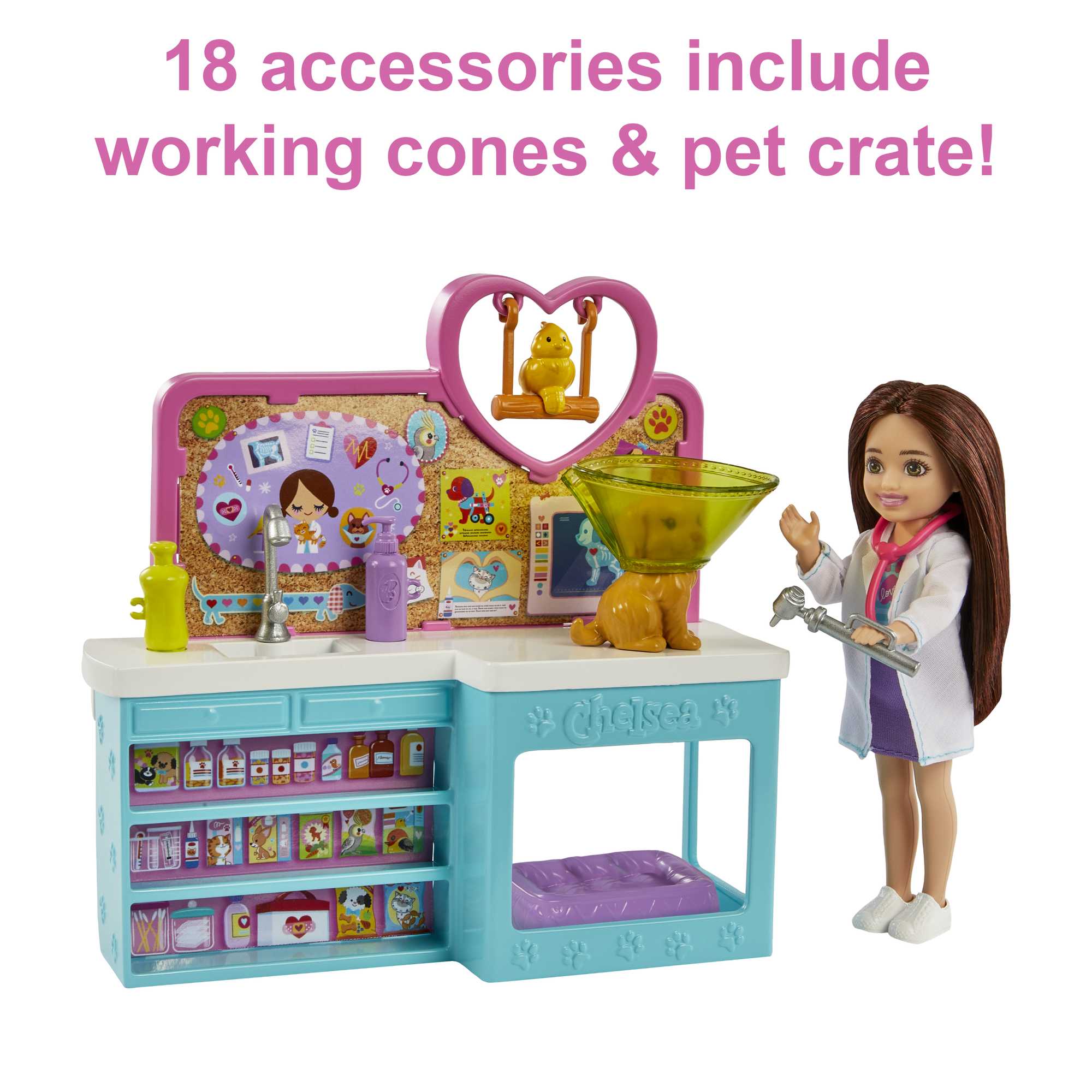 Barbie Doll Chelsea Pet Vet Playset With Doll, 4 Animals And 18 Pieces