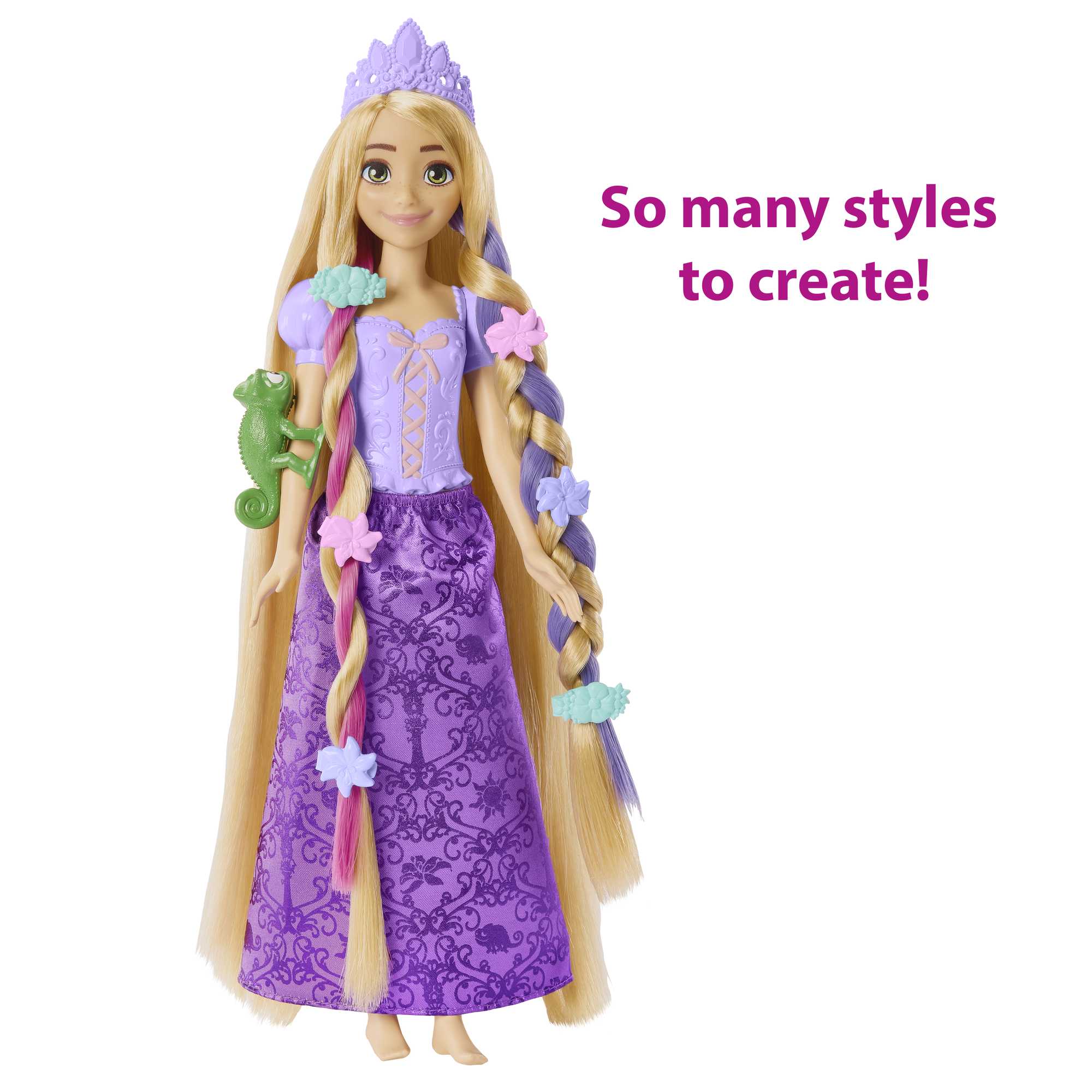 Disney Princess Fairy-Tale Hair Rapunzel Doll And 10+ Hairstyling Accessories, Plus Color Change