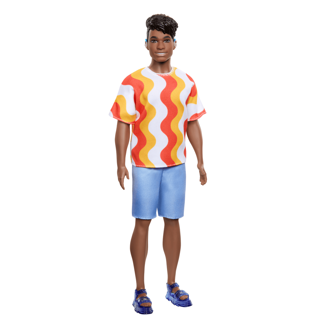 Barbie Fashionistas Ken Doll #220 With Hearing AIds Wearing An Orange Shirt & Jelly Shoes