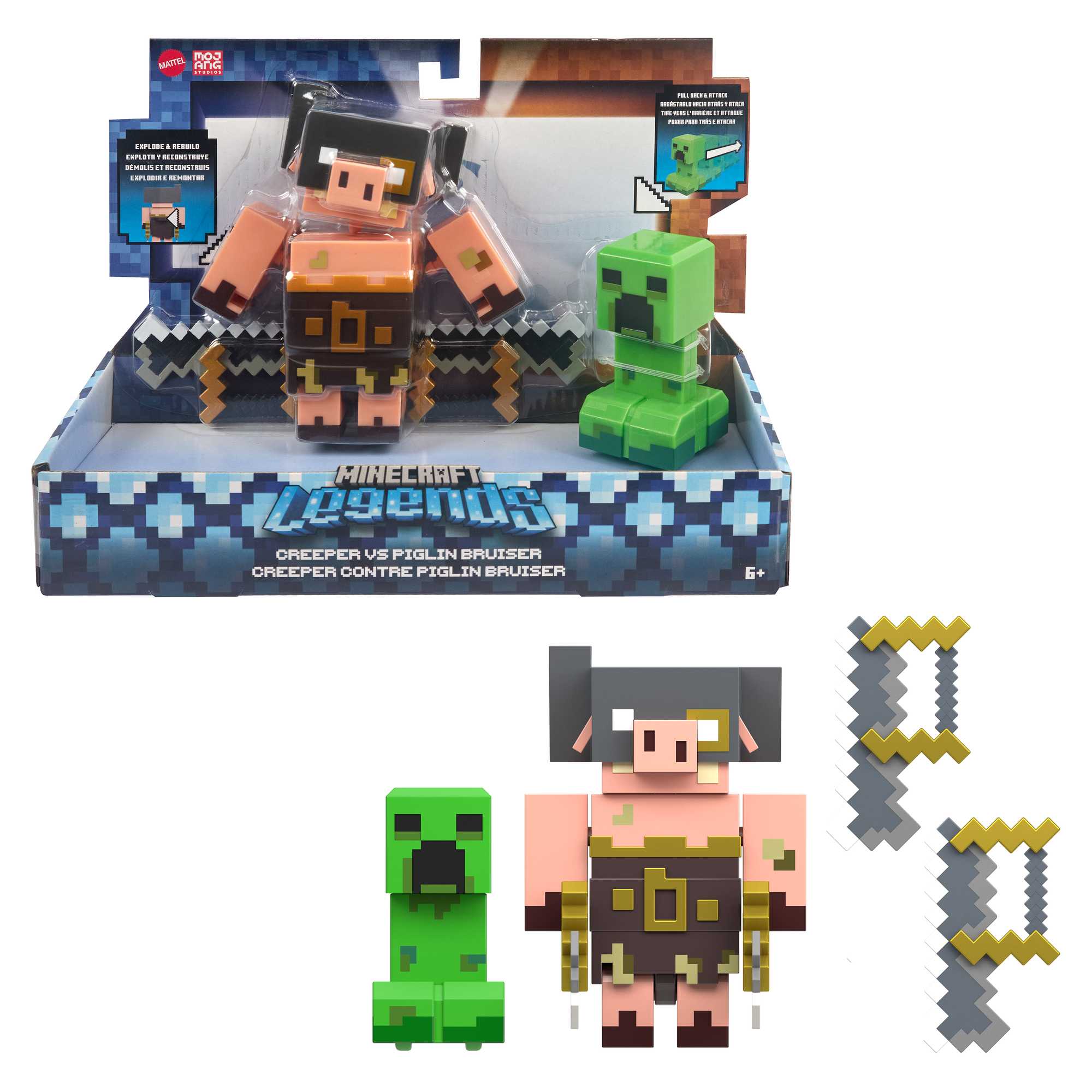 Minecraft Legends Creeper vs Piglin Bruiser Figures
