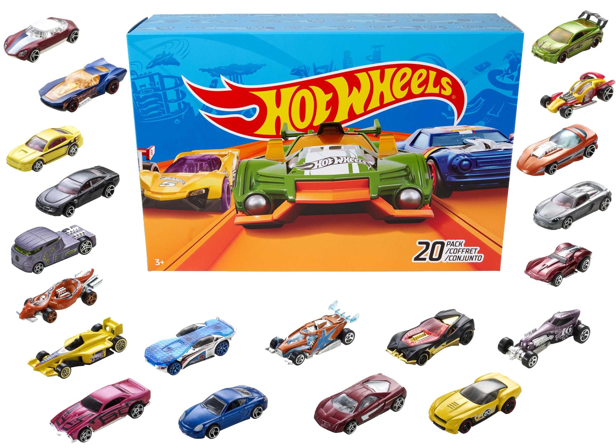 Hot Wheels Set Of 20 1:64 Scale Toy Trucks And Cars For Kids & Collectors