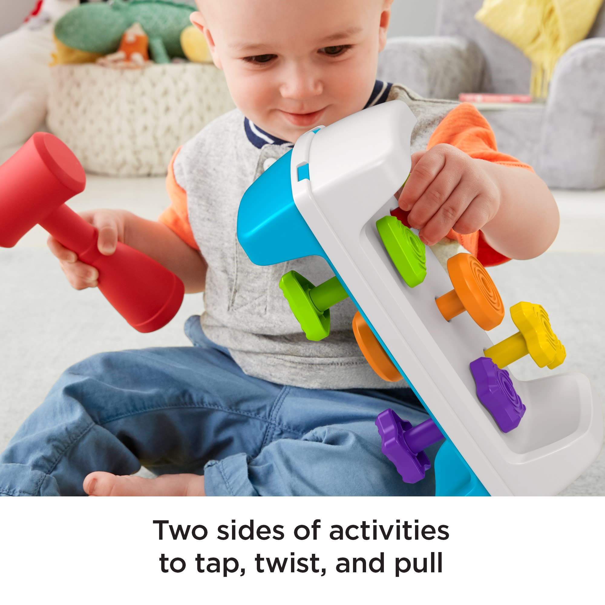 Fisher-Price Tap & Turn Bench Pretend Tools 2-Sided Toy For Infants And Toddlers