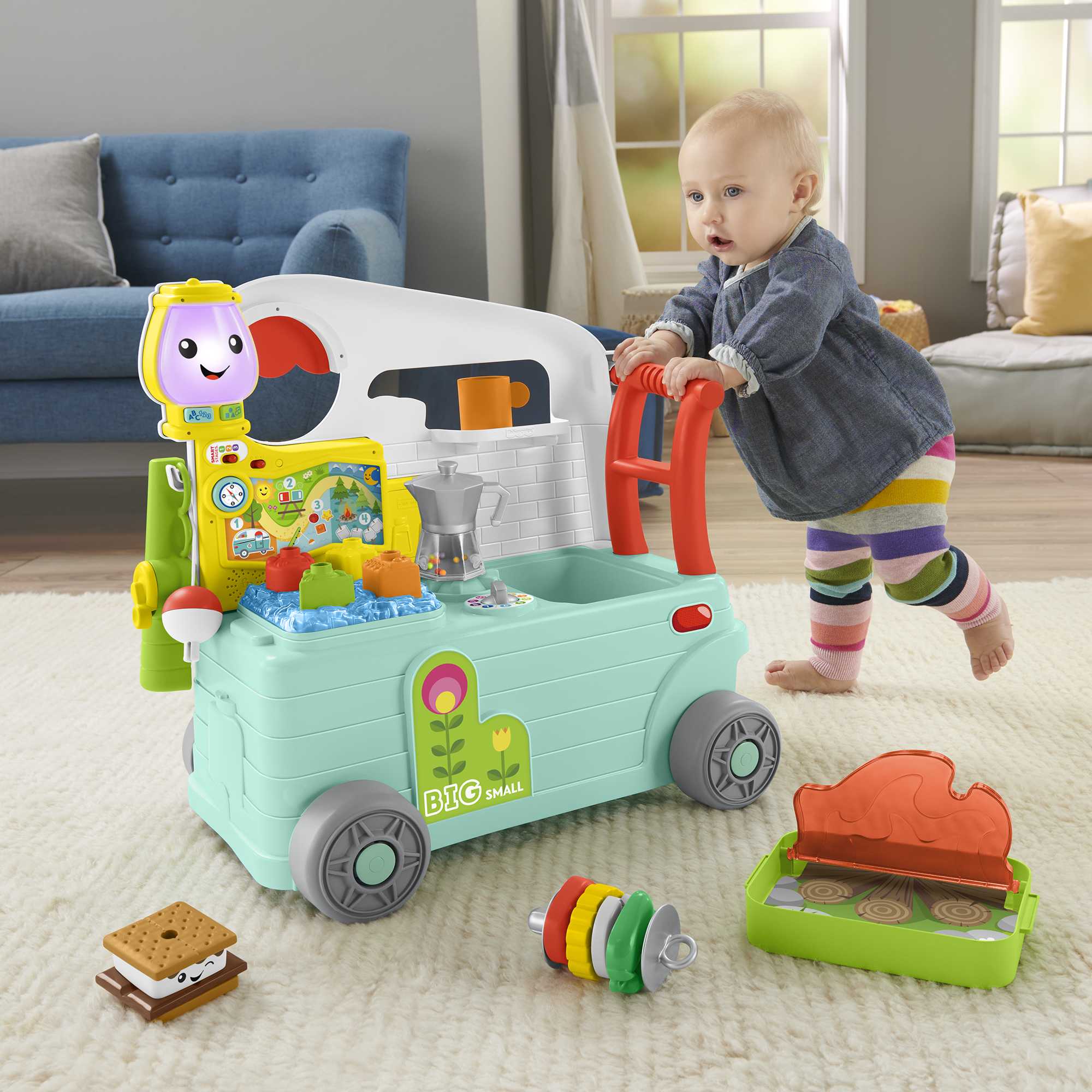 Fisher-Price Rires et Éveil Caravane en Balade 3 en 1, Centre D’Activités Musical Version Anglaise et Française