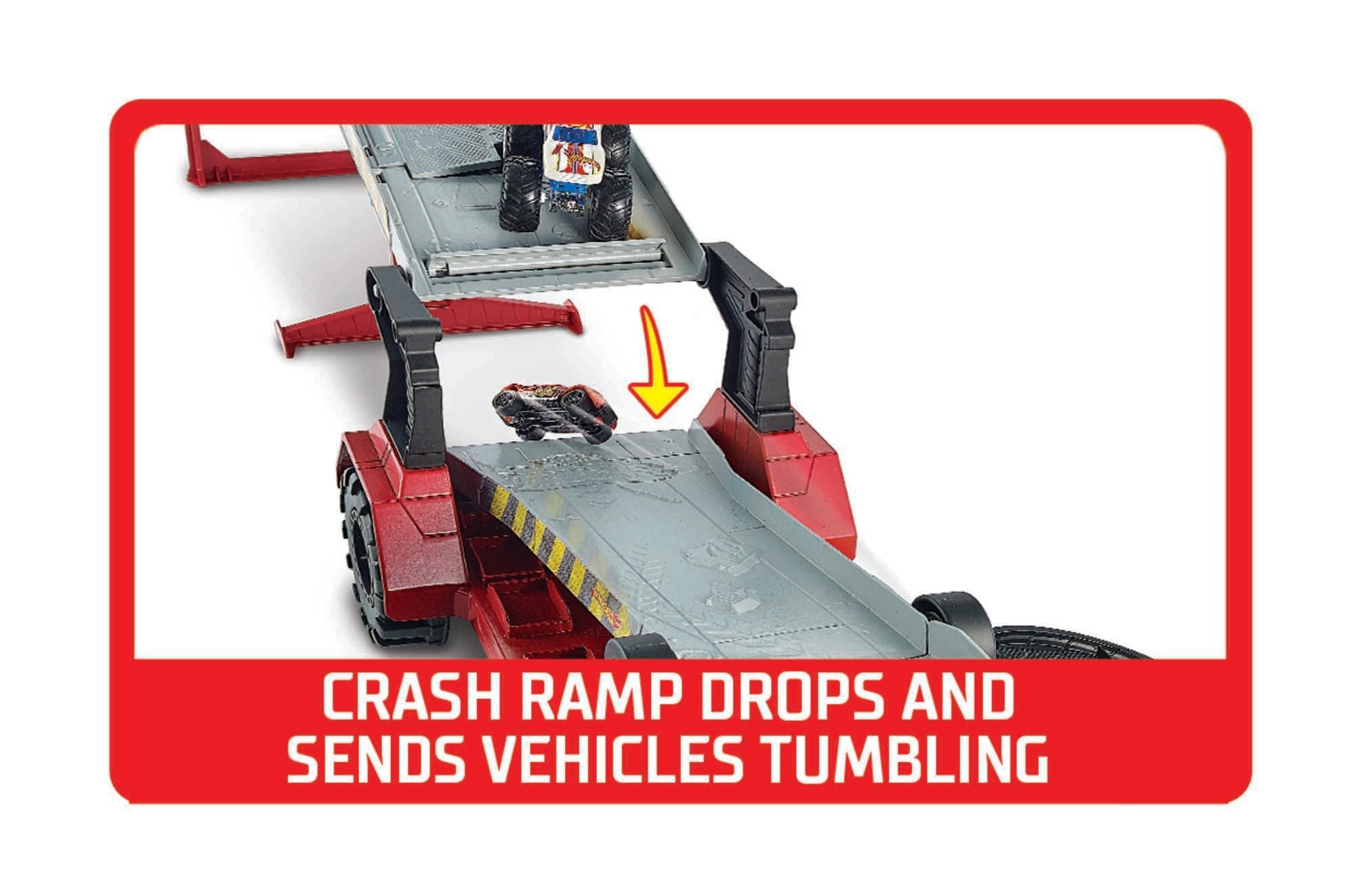 Hot Wheels Monster Trucks, Transporter And Track With 1:64 Scale Toy Truck