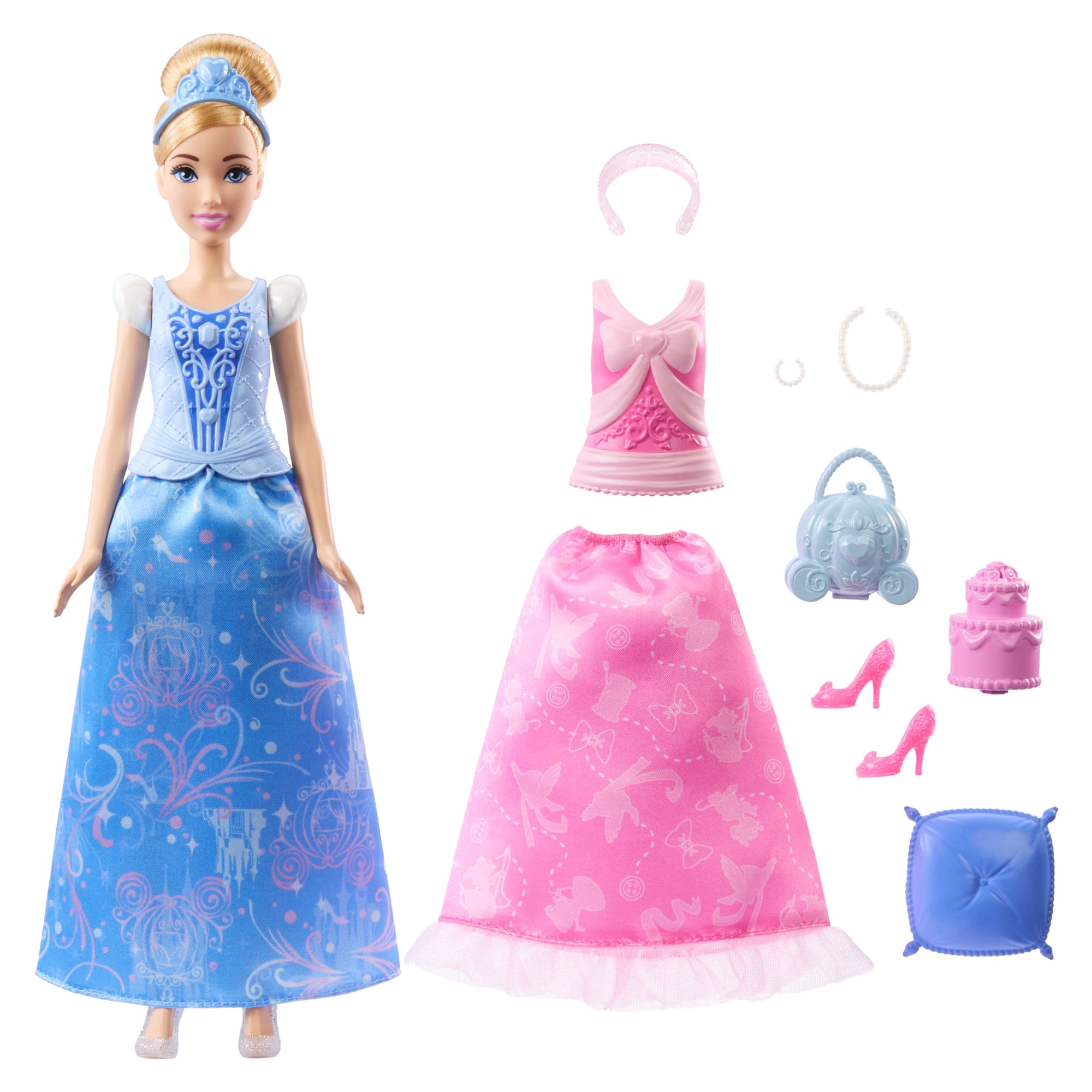 Disney Princess 2-in-1 Stories Cinderella Fashion Doll With 2 Snap-On Bodices, 2 Skirts & 9 Accessories