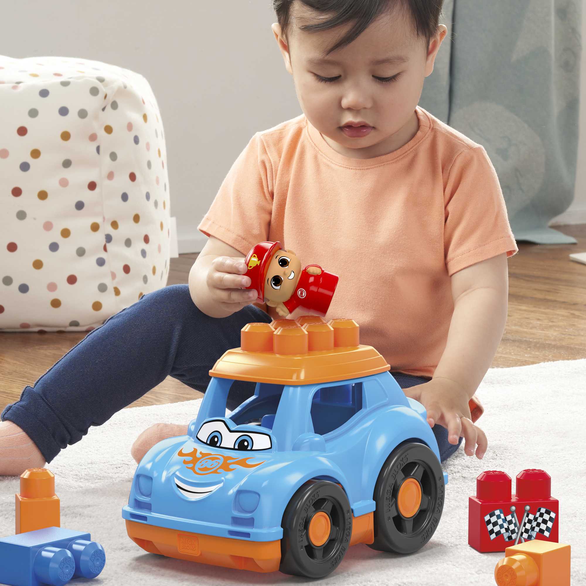 MEGA Bloks Ricky Race Car Building Toy Car, Blocks For Toddlers 1-3 (6 Pcs)