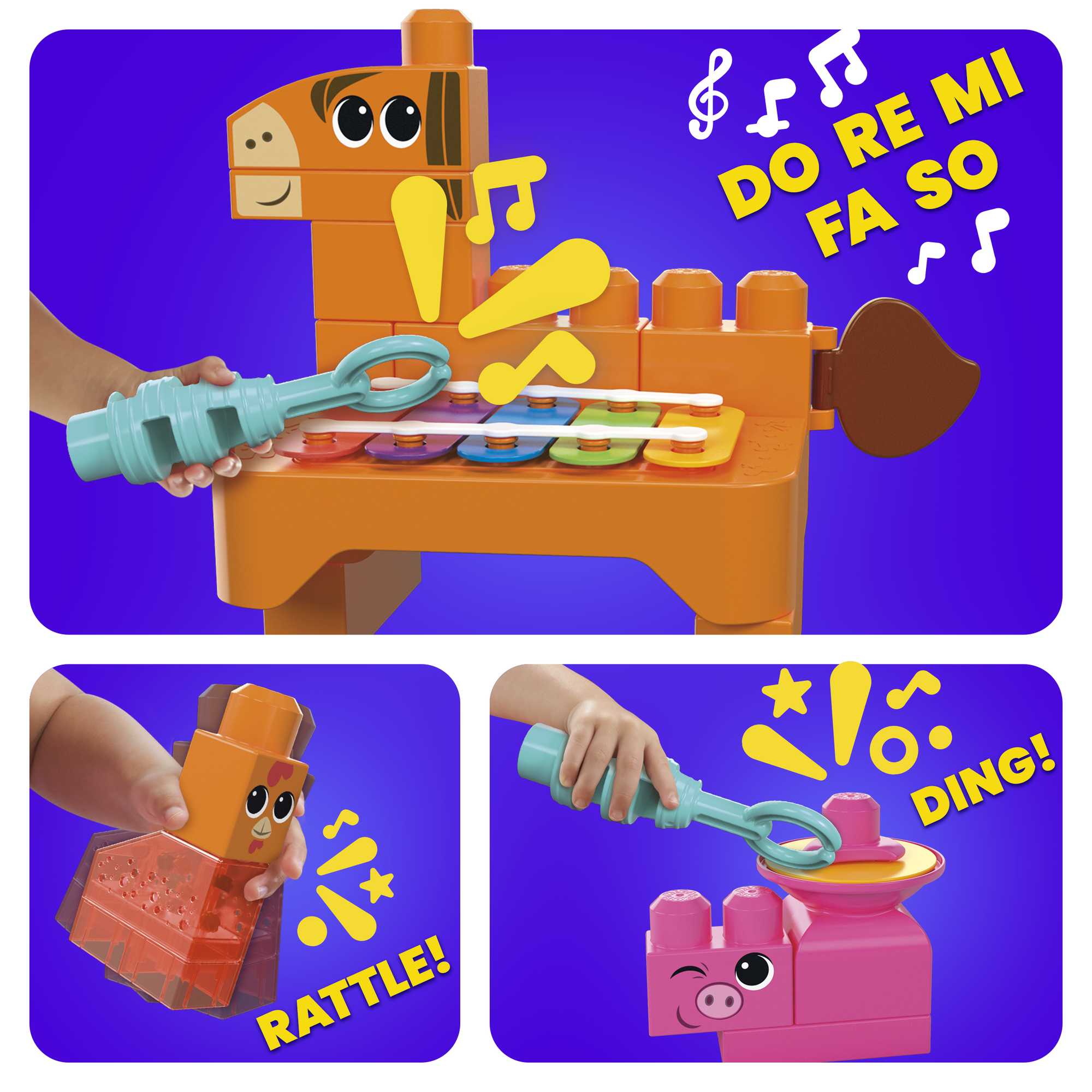 MEGA Bloks Fisher Price Musical Farm Band Sensory Block Toy (45 Pieces) For Toddler