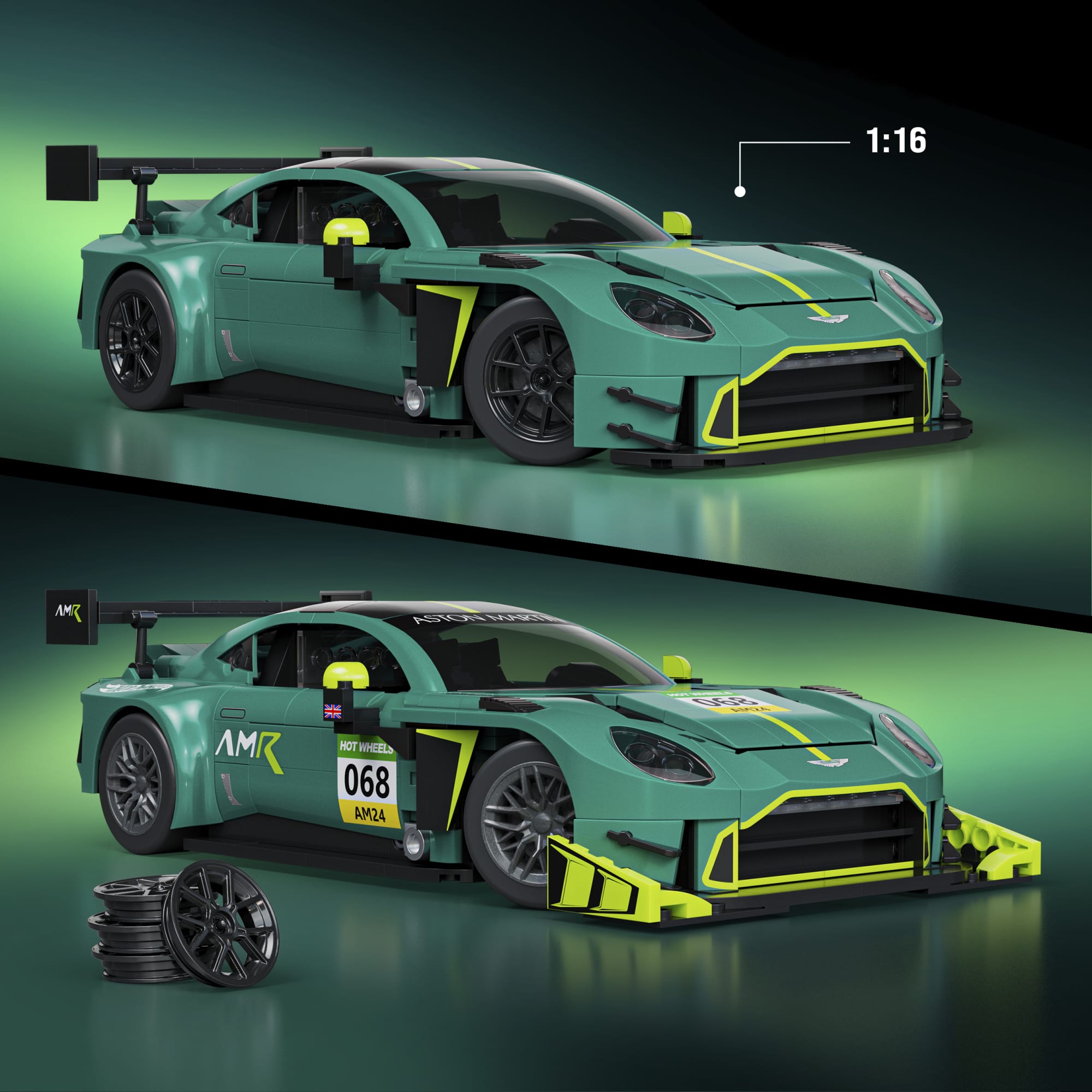 Mattel Brick Shop Hot Wheels ’24 Aston Martin Vantage Gt3 Building Toy Kit (793 Pieces), For Collectors