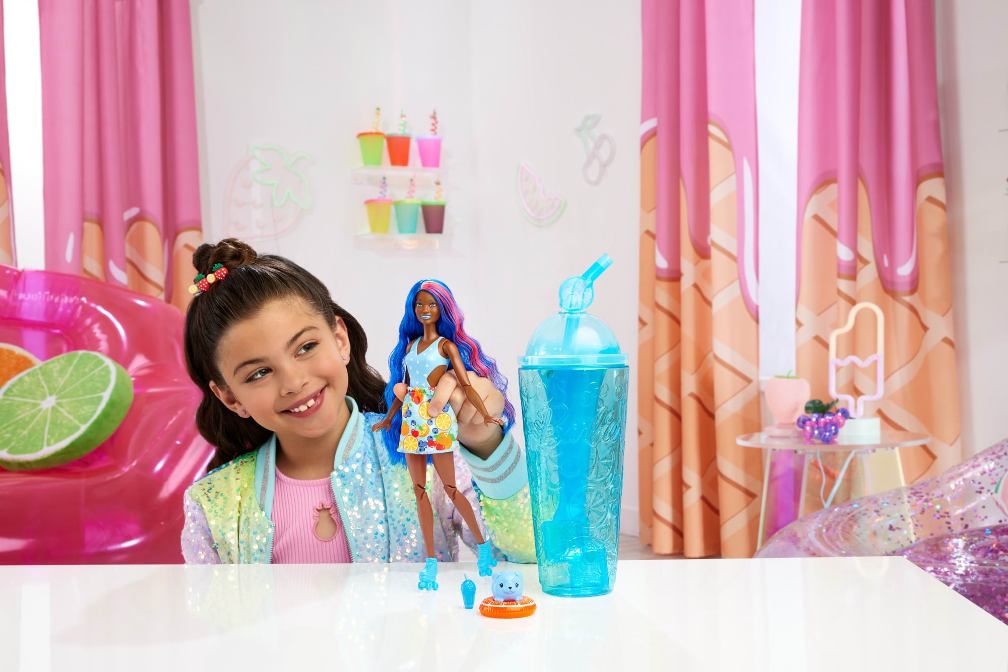 Barbie Pop Reveal Fruit Series Fruit Punch Doll, 8 Surprises include Pet, Slime, Scent & Color Change